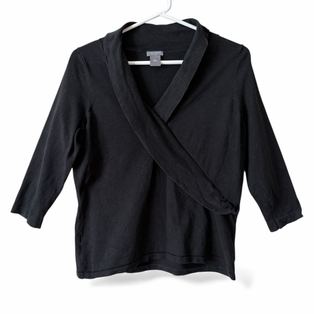 Ann Taylor Petites Cross Front Black Sweater Top size Large Petite